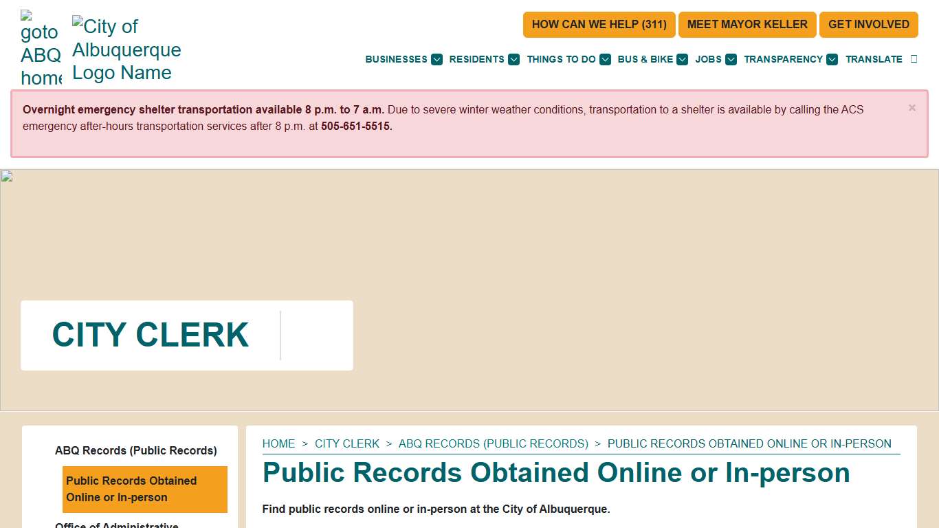 Public Records Obtained Online or In-person — City of Albuquerque