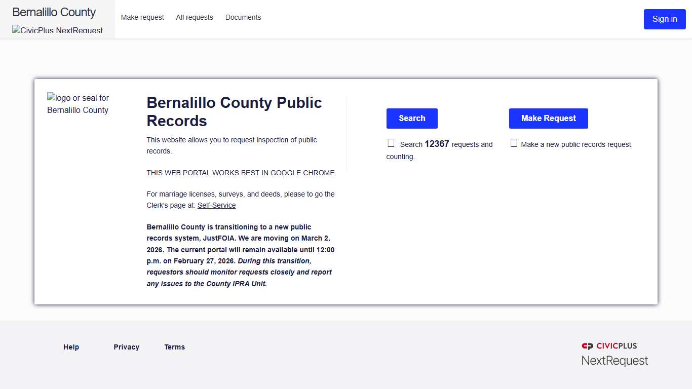 Bernalillo County Public RecordsNextRequest - Modern FOIA & Public Records Request Software